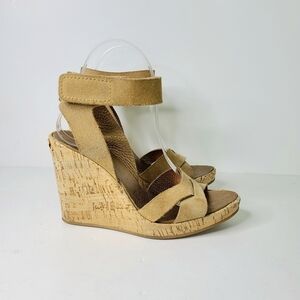 Pedro Garcia Tan Suede Ankle Strap Platform Espadrille Sandals
